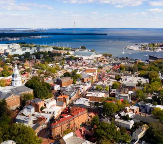 Aerial view of beautiful homes over Maryland