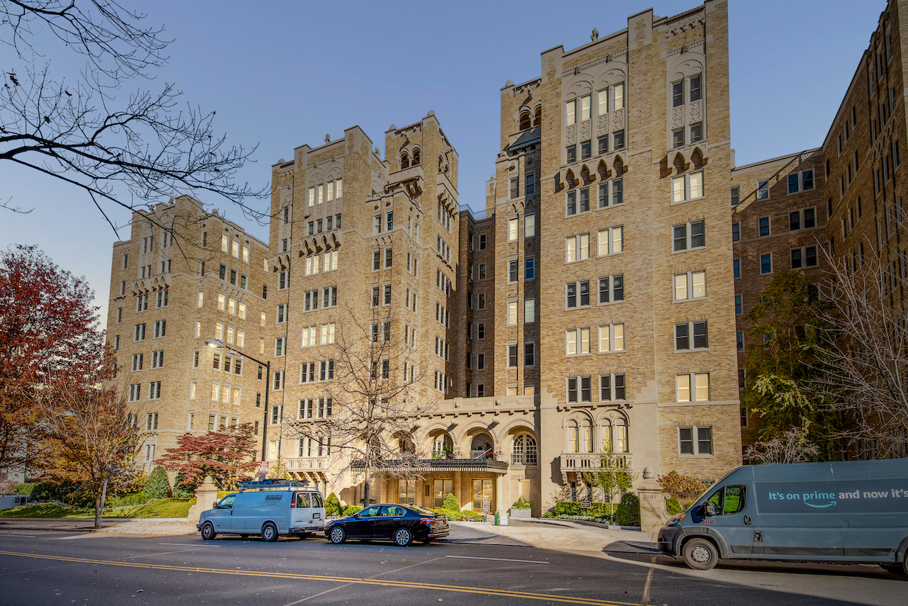 A beautiful waterfront property with colorful trees