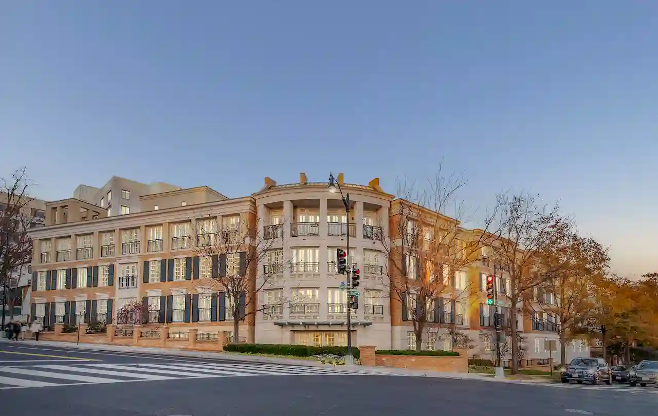 A corner condo building in Georgetown, Washington, DC