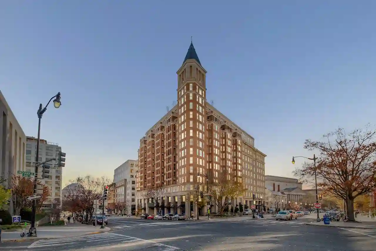 The corner of a handsome condo building in Washington DC